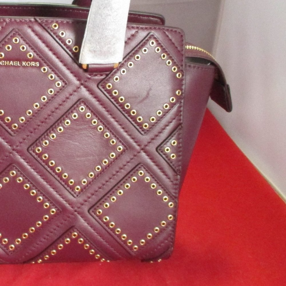 Michael Kors Selma Medium Grommet Top Zip Satchel $498 Plum #051 - Picture 9 of 15